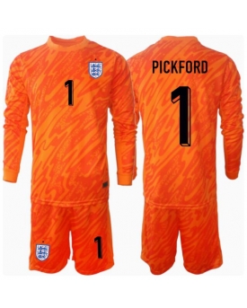 Inghilterra Jordan Pickford #1 Portiere Maglia Gara Casa Repliche Europei 2024 Bambino Maniche Lunghe